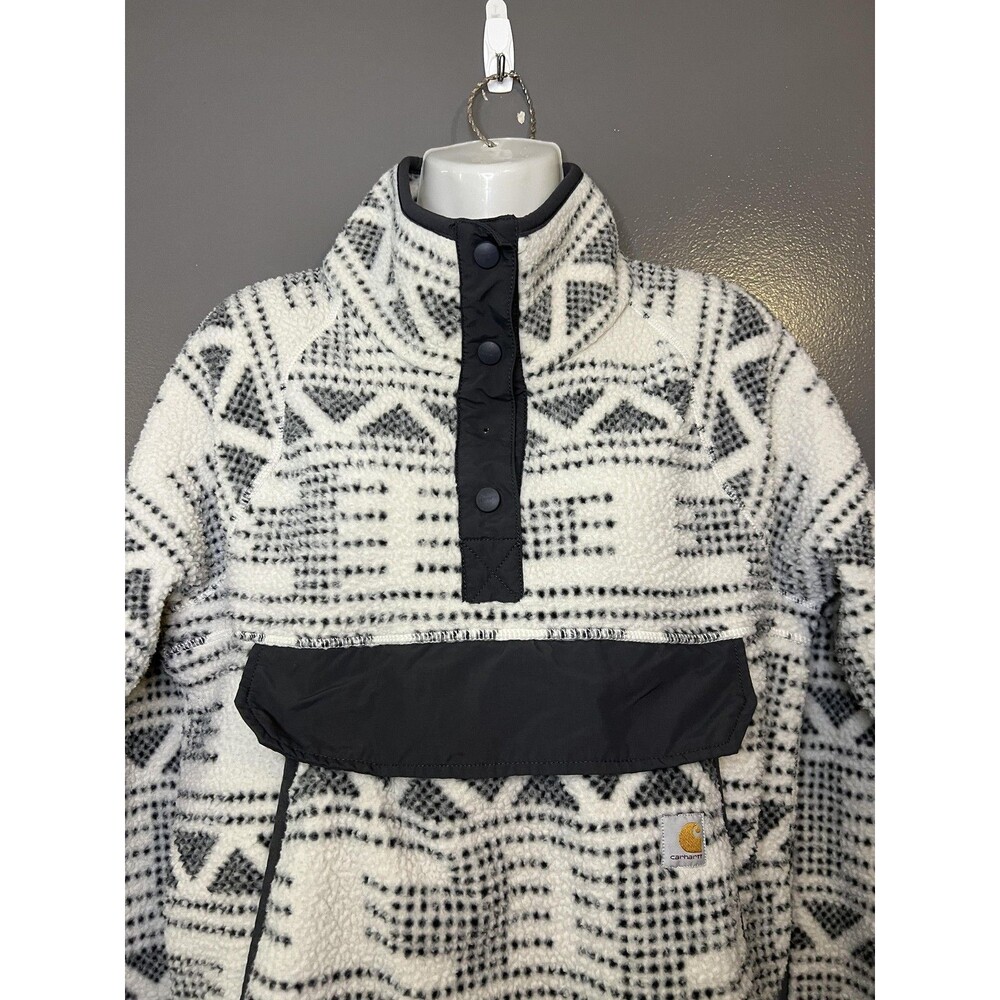 Carhartt Jacket Womens Small White Fleece Snap Pullover Kangaroo Zip Pockets
